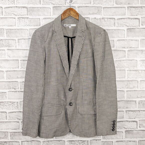 MR TURK Men's 2 button Blazer Jacket white gray striped Cotton size 36 - Picture 1 of 8